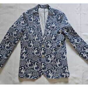 J. McLaughlin Men’s Modern Style Blazer Jacket Size 38 Navy Blue White Griffin